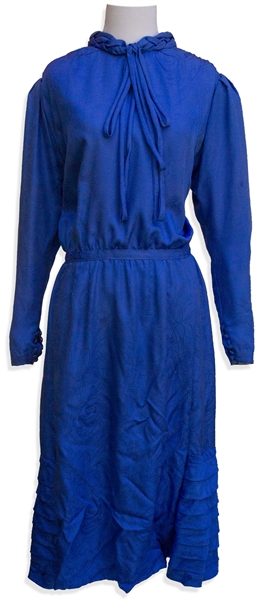 Margaret Thatcher Personally Owned Dress, a Vivid 1980s Blue Silk Party Dress